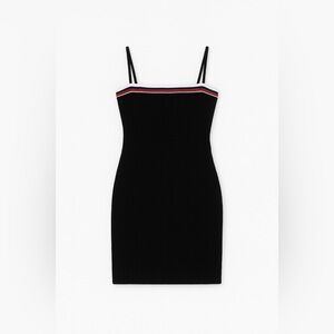 Black Ribbed Spaghetti Strap Mini Dress - Size